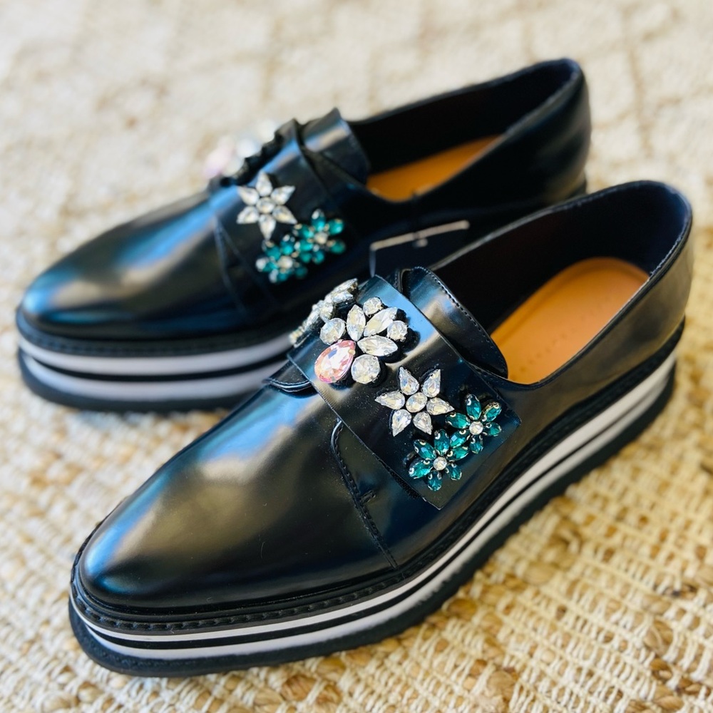 New Zara Trafaluc Bejeweled Platform black Shoes